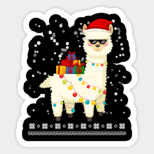 Christmas Llama Santa Hat Ugly Xmas Tree Alpaca Sticker